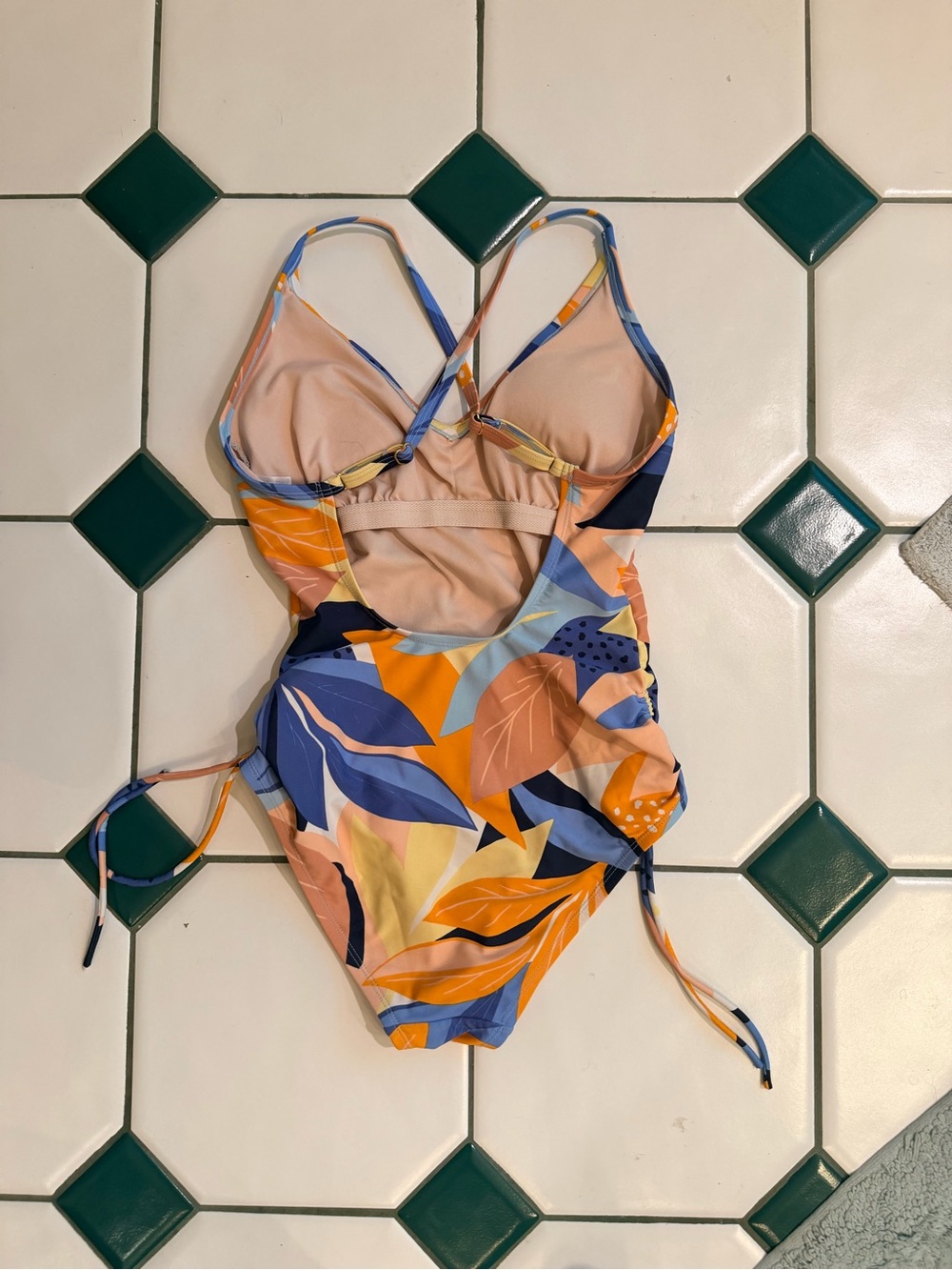 ✨ 3/$30 Kona Sol Orange, Blue & Yellow Leaf-Print One-Piece Swimsuit - Picture 2 of 4